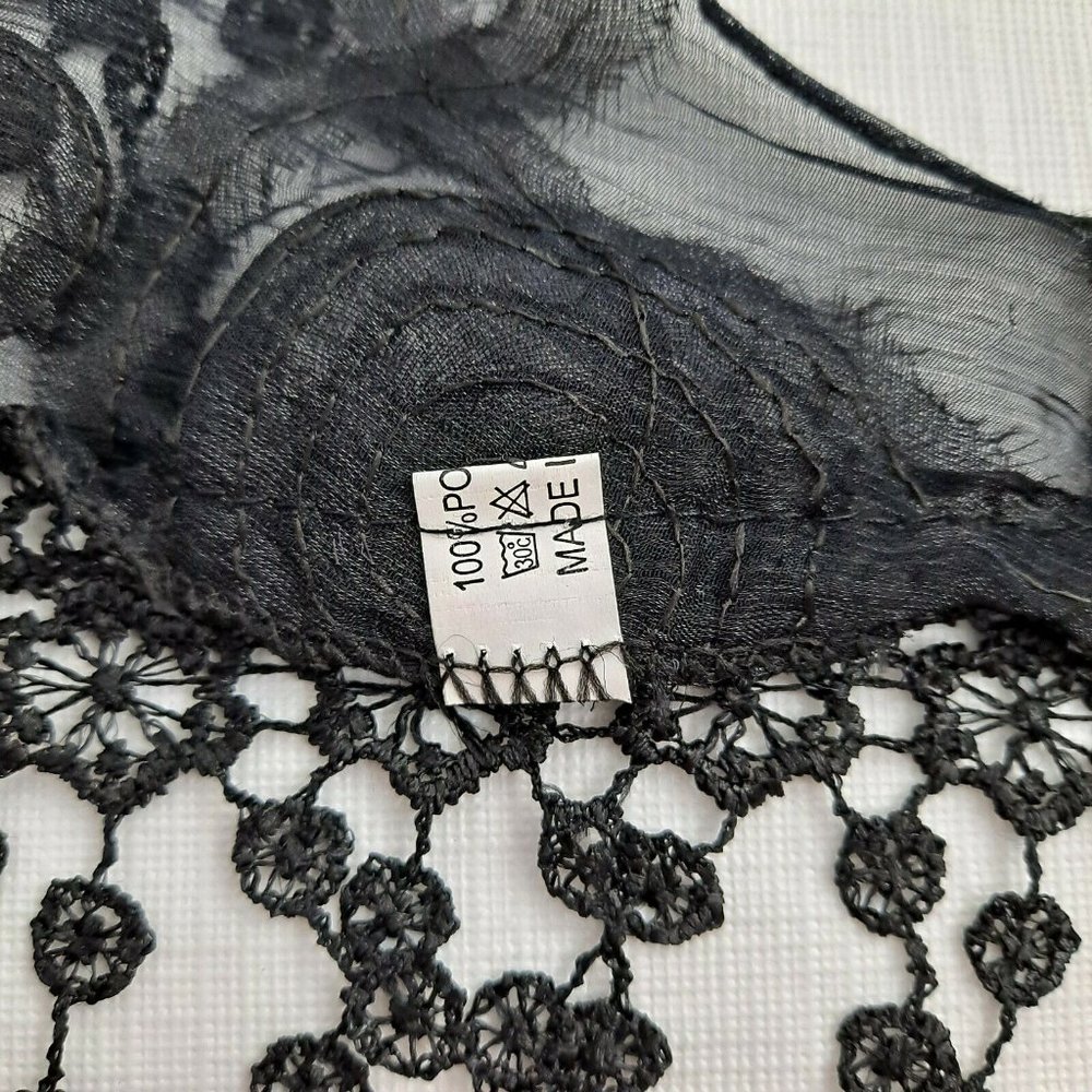 Shawl Sheer Tassel Black Swirl Ribbon Shoulder Cover Triangle 18x74 - Picture 3 of 7